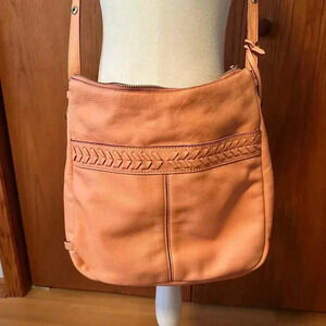 COLE HAAN braided detail pebbled leather hobo shoulder bag Blush Light Pink